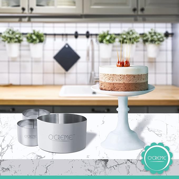 O'Creme Cake Ring Sturdy Stainless Steel Round Mousse Cake Ring Mold for Baking, Dessert Cake Decorating Pastry Rings 8 Inch Diameter x 2-3/4 Inch High