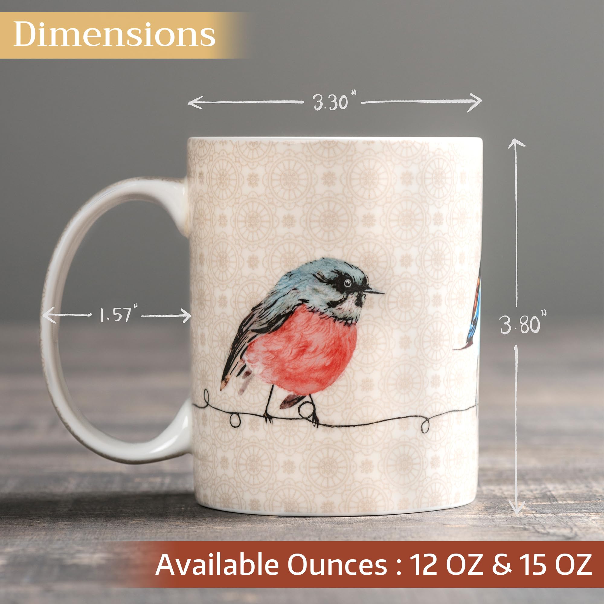 Maison d' Hermine Coffee Mug with Handles Tea Cups (15 Ounce, Pack of 1)