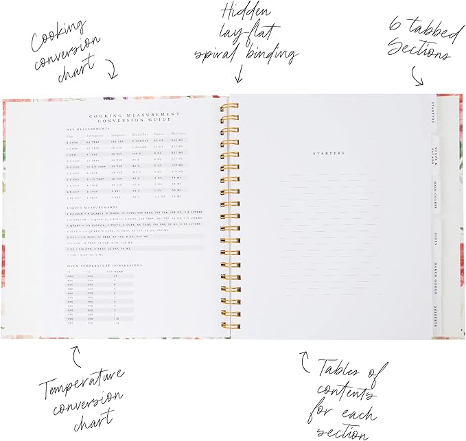 Itsy Belle Studio Make Your Own Cookbook – Blank Recipe Book to Write in Your Own Recipes | Hidden Spiral Bound Personalized Recipe Binder with back pocket & Conversion Charts | Holds 240 Recipes