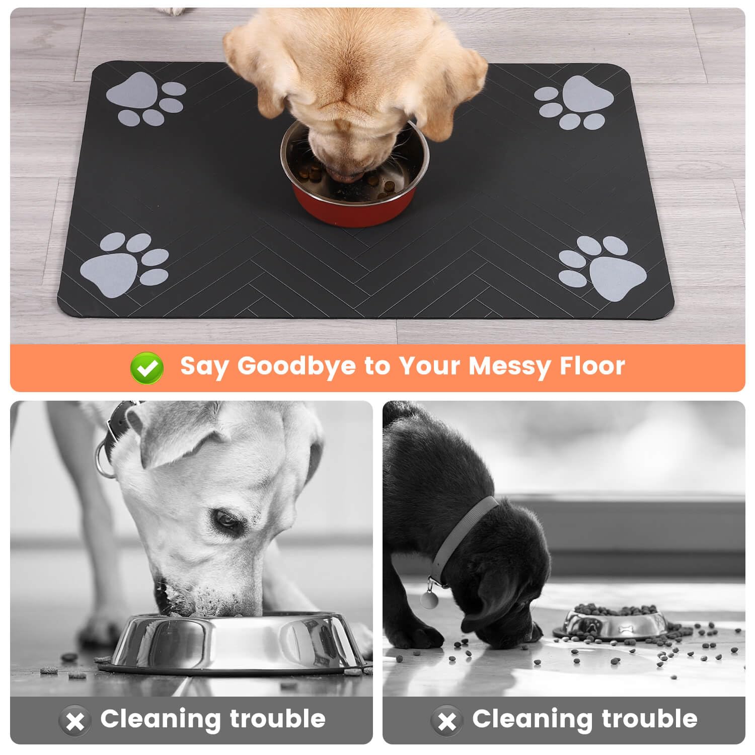 Pet Feeding Mat-Absorbent Pet Placemat for Food and Water Bowl, with Waterproof Rubber Backing, Quick Dry Water Dispenser Mat for Dog and Cat (24"x16", Blue)