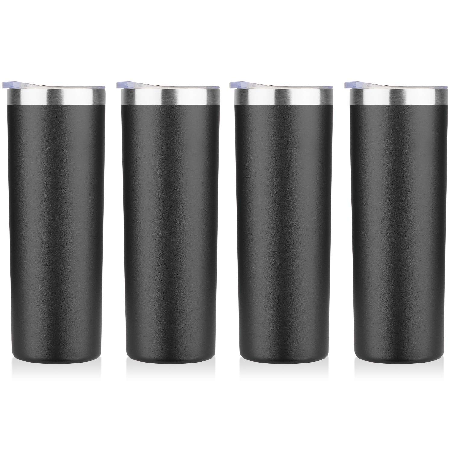 HASLE OUTFITTERS 20 oz Skinny Tumblers Bulk Set, Stainless Steel Insulated Slim Tumblers with Lids, Reusable Double Wall Travel Coffee Mugs, Durable Powder Coated Travel Water Cups(Black, 4)