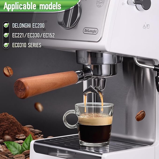 51mm 2 Ear Portafilter for DeLonghi EC200/EC221/EC330/EC152/EC0310- Stainless Steel Handle with Precision Basket and Siam Rosewood Grip
