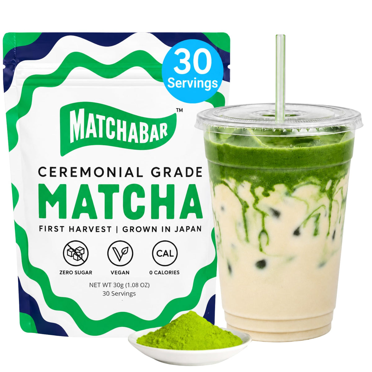 Matchabar Matcha Powder (30g) Ceremonial Japanese Matcha Latte, Vegan