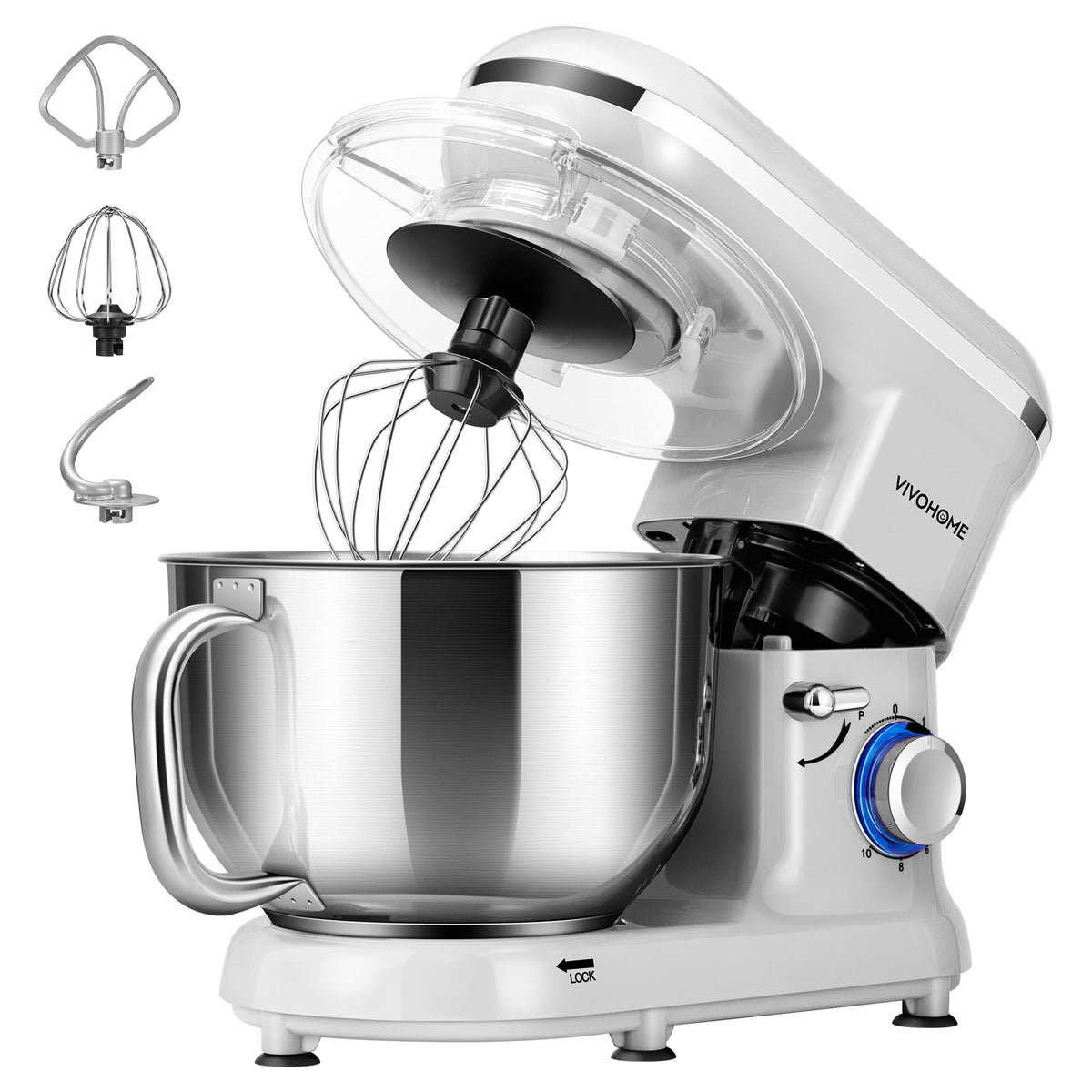 VIVOHOME Stand Mixer, 6-Quart Tilt-Head Kitchen Mixer with Bowl, Blue