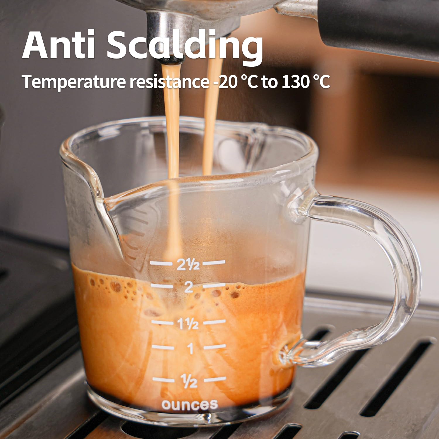 Espresso Shot Glass 3-Ounce Triple Pitcher Barista Double Spouts With Pouring Handle (2 Pack)