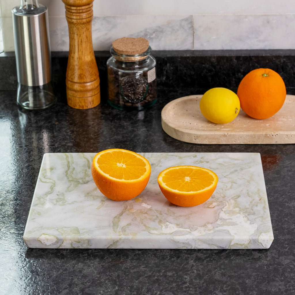 Koville Multi-Purpose Pastry Marble Tray Cutting Board With Non-Slip Feet, 12x8 Inch Rectangular Marble Cutting Boards Cheese Board for Kitchen, Stone Charcuterie Board Chopping Slab for Home Decor