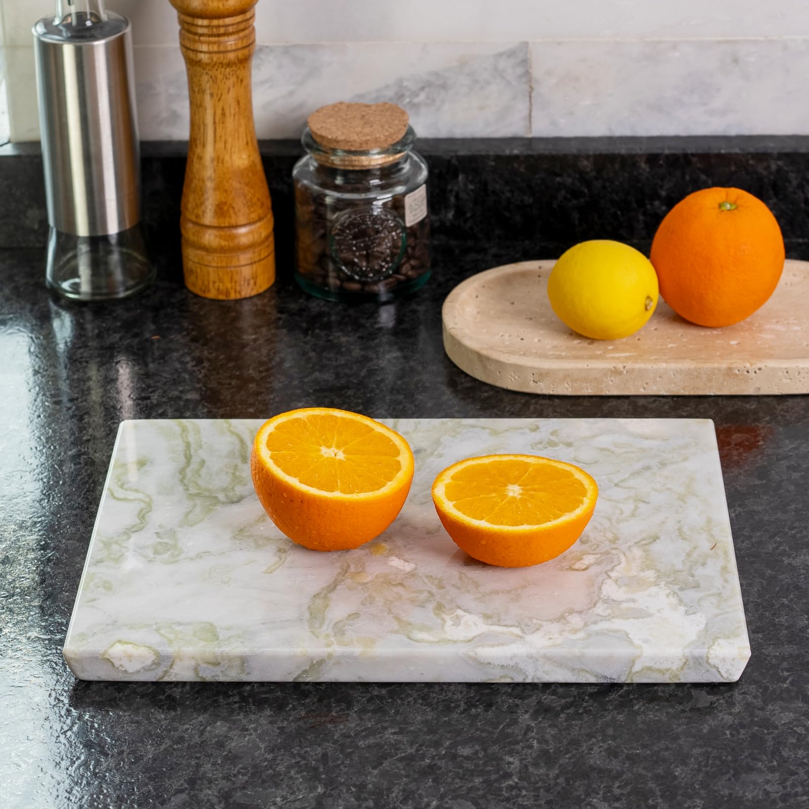 Koville Multi-Purpose Pastry Marble Tray Cutting Board With Non-Slip Feet, 12x8 Inch Rectangular Marble Cutting Boards Cheese Board for Kitchen, Stone Charcuterie Board Chopping Slab for Home Decor