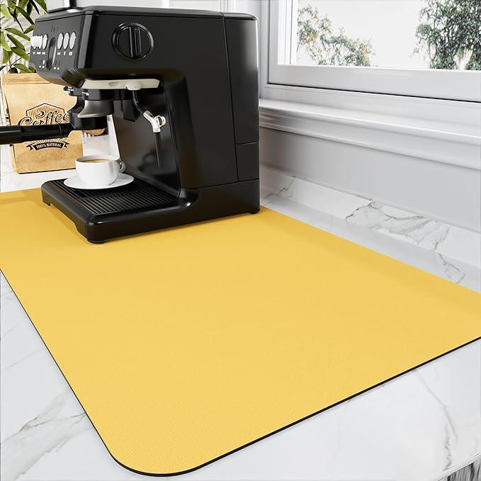 HotLive Coffee Mat - Absorbent Hide Stain Rubber Backed Dish Drying Mat for Kitchen Counter - Bar Mats for Countertops Accessories Fit Under Coffee Maker Espresso Machine
