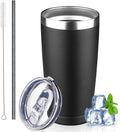 20 oz Tumbler with Lids and Straws, Stainless Steel Insulated Coffee Tumbler, Double Wall Vacuum Insulated Travel Mug Cup, Leakproof Thermal Coffee Cup for Hot and Cold Drinks (black)