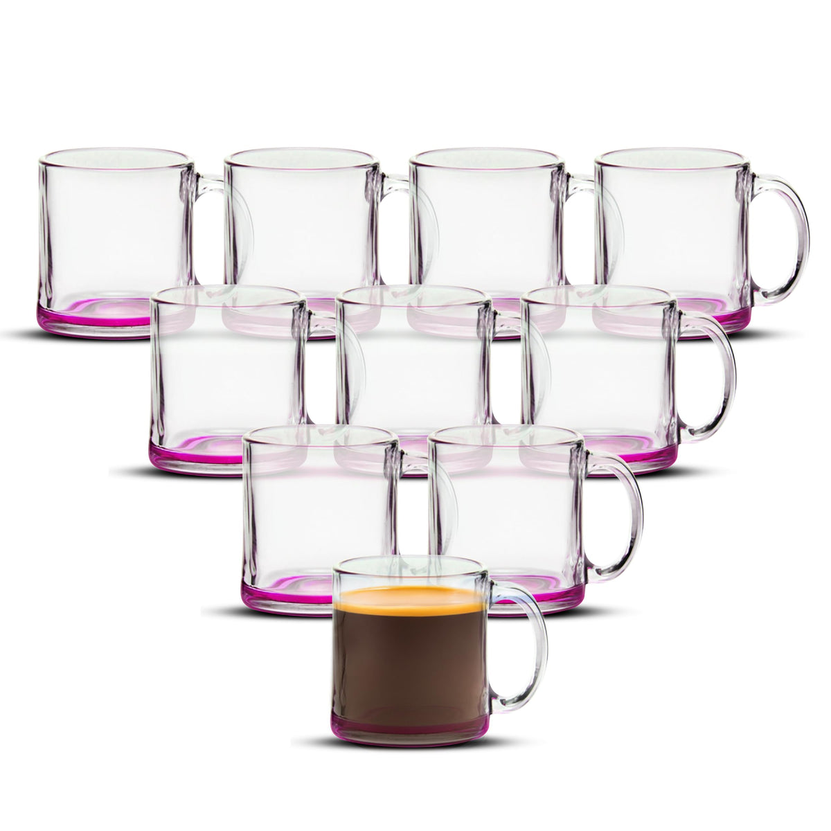 DISCOUNT PROMOS Clear Glass Coffee Mugs 13 oz. Set of 10, Bulk Pack - Perfect for Coffee, Tea, Espresso, Hot Cocoa, Other Beverages - Red Bottom