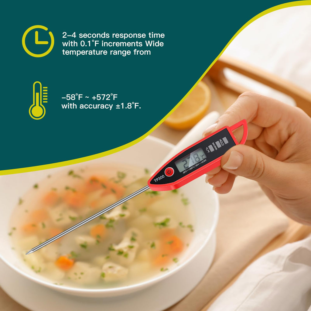 Copkim 6 Set Waterproof Food Thermometer for Water, Liquid, Candle and Cooking Digital Meat Thermometer with Long Probe Instant Read for Kitchen BBQ Grill Candy (Red)