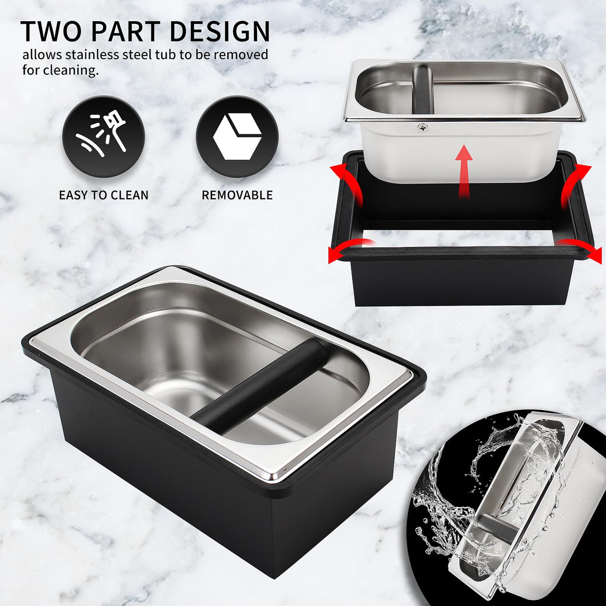 DIBTSA Espresso Knock Box,Stainless Steel Coffee Pucks Container, with Steel Holder and Noise Reduction Rubber Ring (10.94 x 6.88 x 4.25 inch)