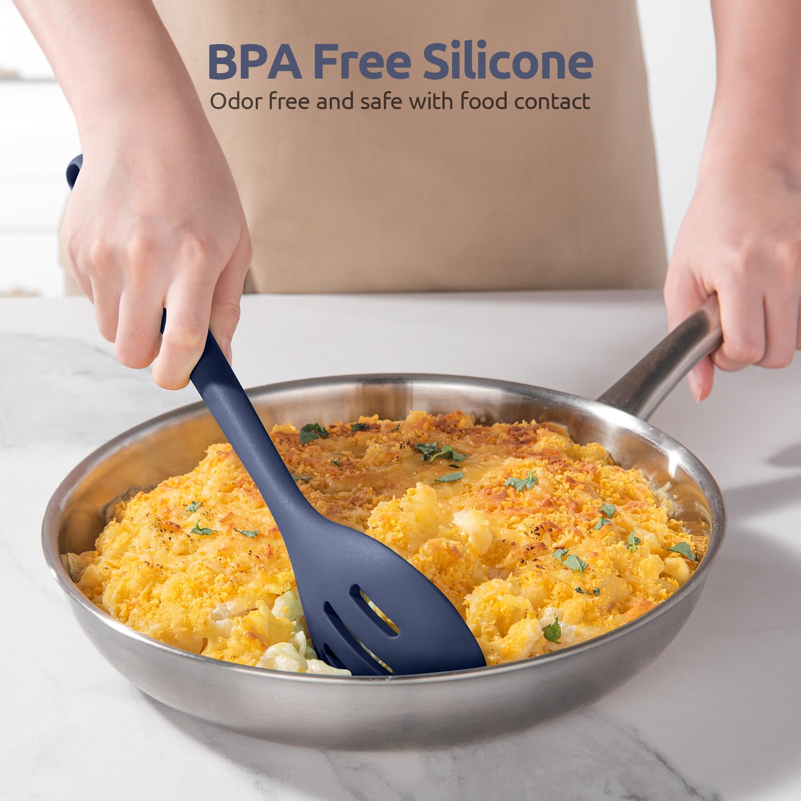 U-Taste Silicone Spoons Set of 2, 13.3" Long Large Mix Spoon, Midnight Blue