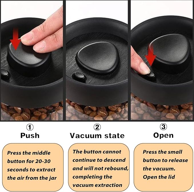 Vacuum Coffee Canister, 40.6floz Grey Glass Coffee Bean Storage,Perfect for Coffee Beans,Loose Tea,Candy,Sugar,Nuts,Spices (1200ML)