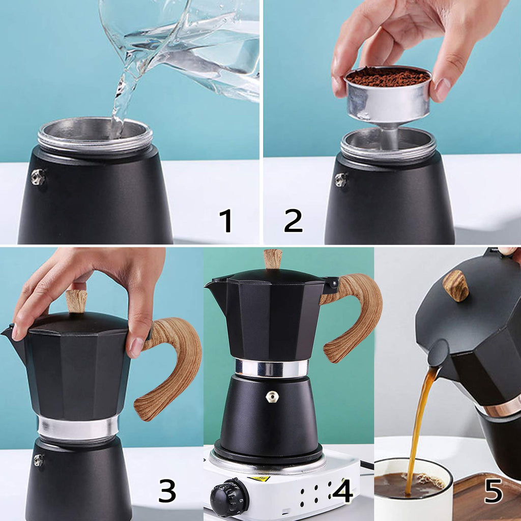 AIFUSI Moka Pot, Italian Coffee Pot 3 Cup/5 oz Stovetop Espresso Maker Stovetop Camping Manual Cuban Coffee Percolator Machine Italian Espresso Greca Coffee Maker Brewer Percolator