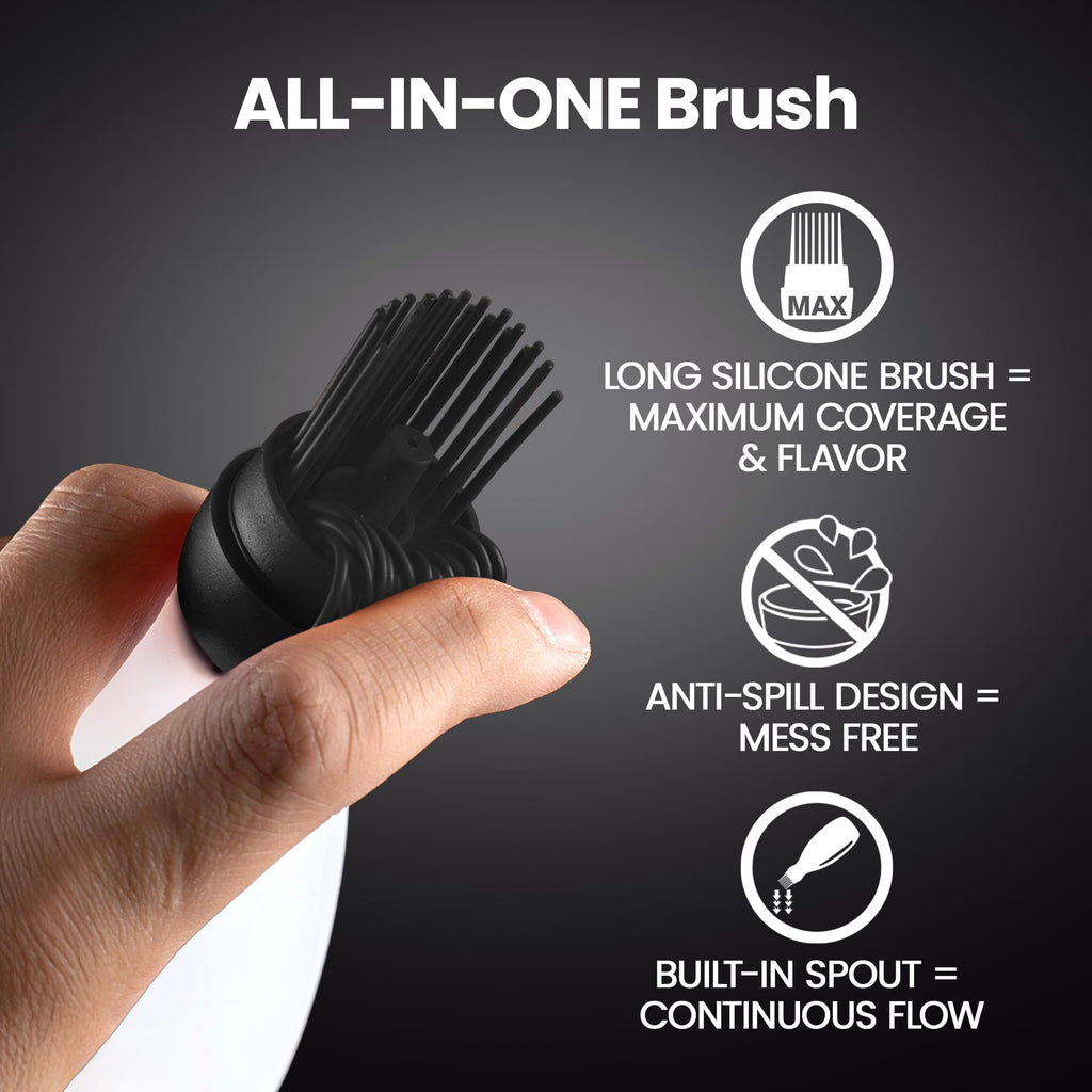 Gourmet Easy BBQ Sauce Bottle with Silicone Basting Brush, BPA-Free (Black)
