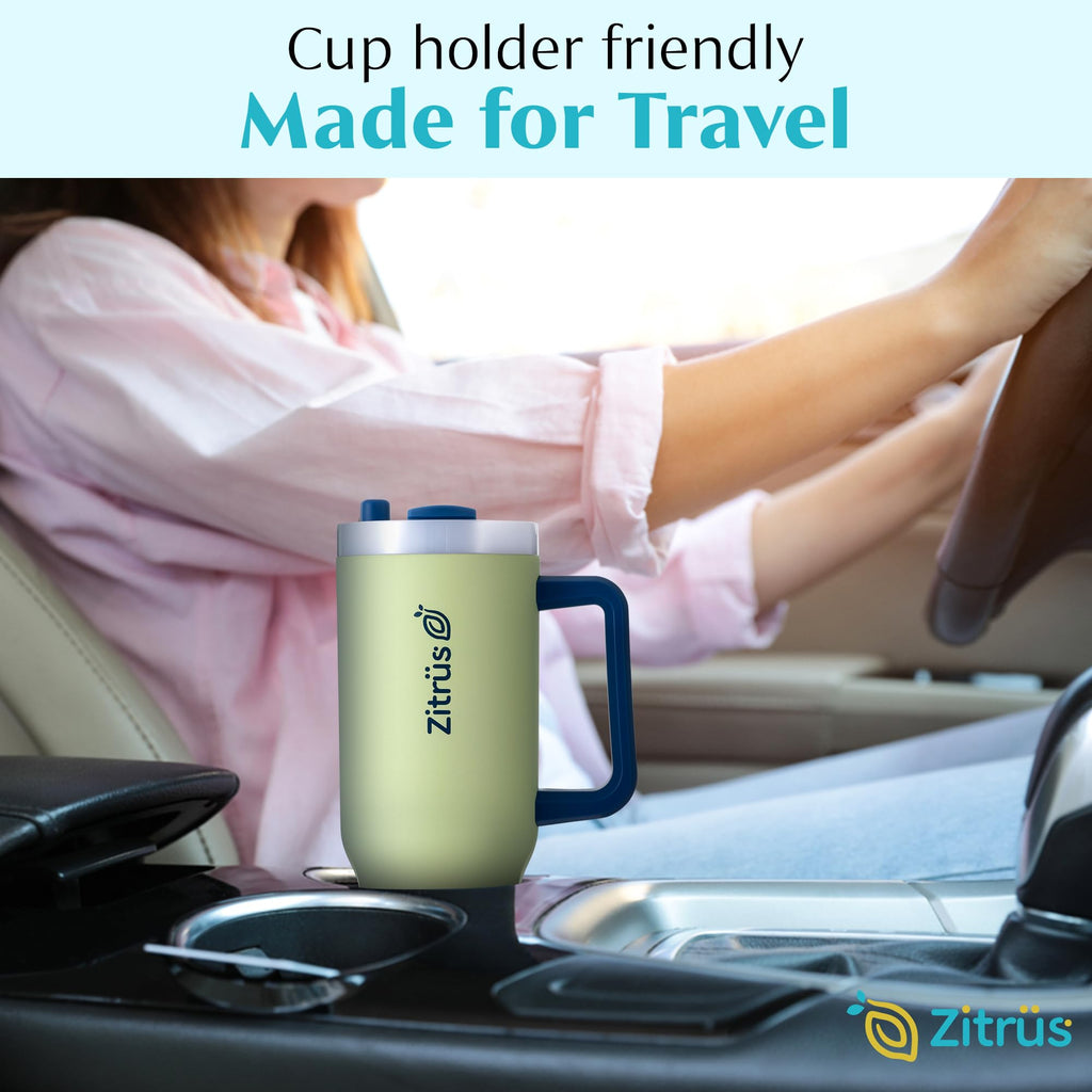 ZITRÜS 40 oz Tumbler with Handle and Straw | Leak Proof Insulated Stainless Steel Water Bottle Travel Mug Fits in Cup Holder | Keeps Cold Hot | Gifts for Women Men Him Her (Pastel Green, 40 oz)