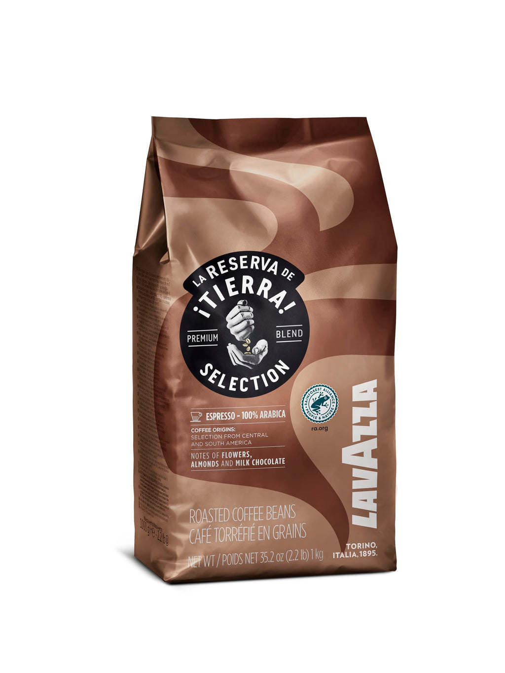 Lavazza Tierra! Selection Whole Bean Coffee Blend, Medium Roast, 2.2LB Bag, 100% Arabica, Rainforest Alliance Certified, sustainably grow
