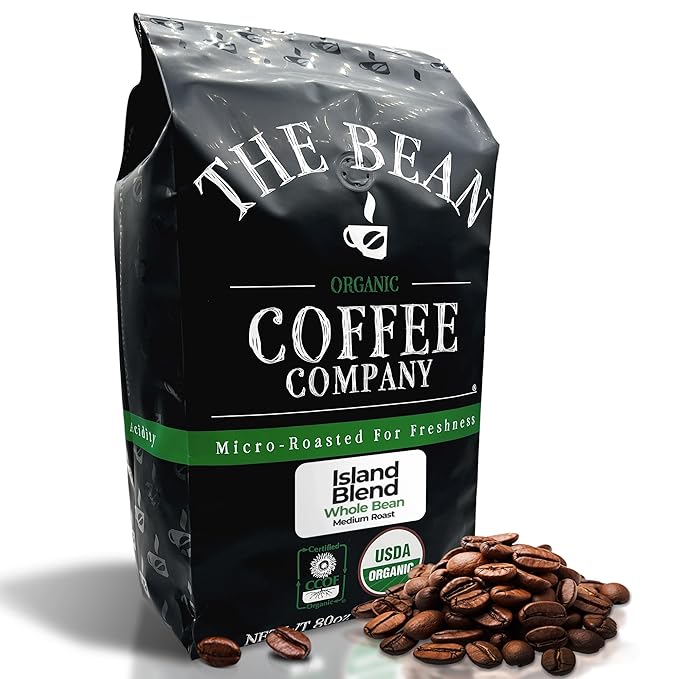 The Bean Organic Coffee Company Island Blend, Medium Roast, Whole Bean Coffee, 5-Pound Bag