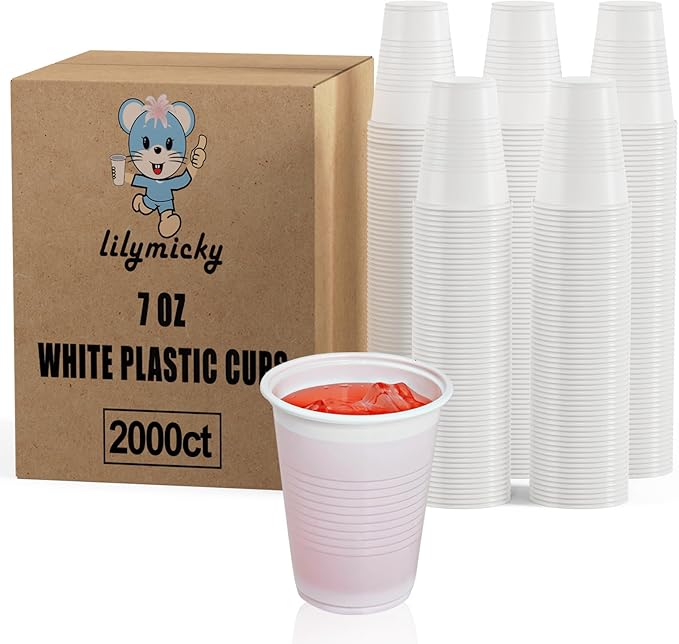 Lilymicky 2000 Pack 5 oz White Plastic Cups, Disposable Plastic Tumbler
