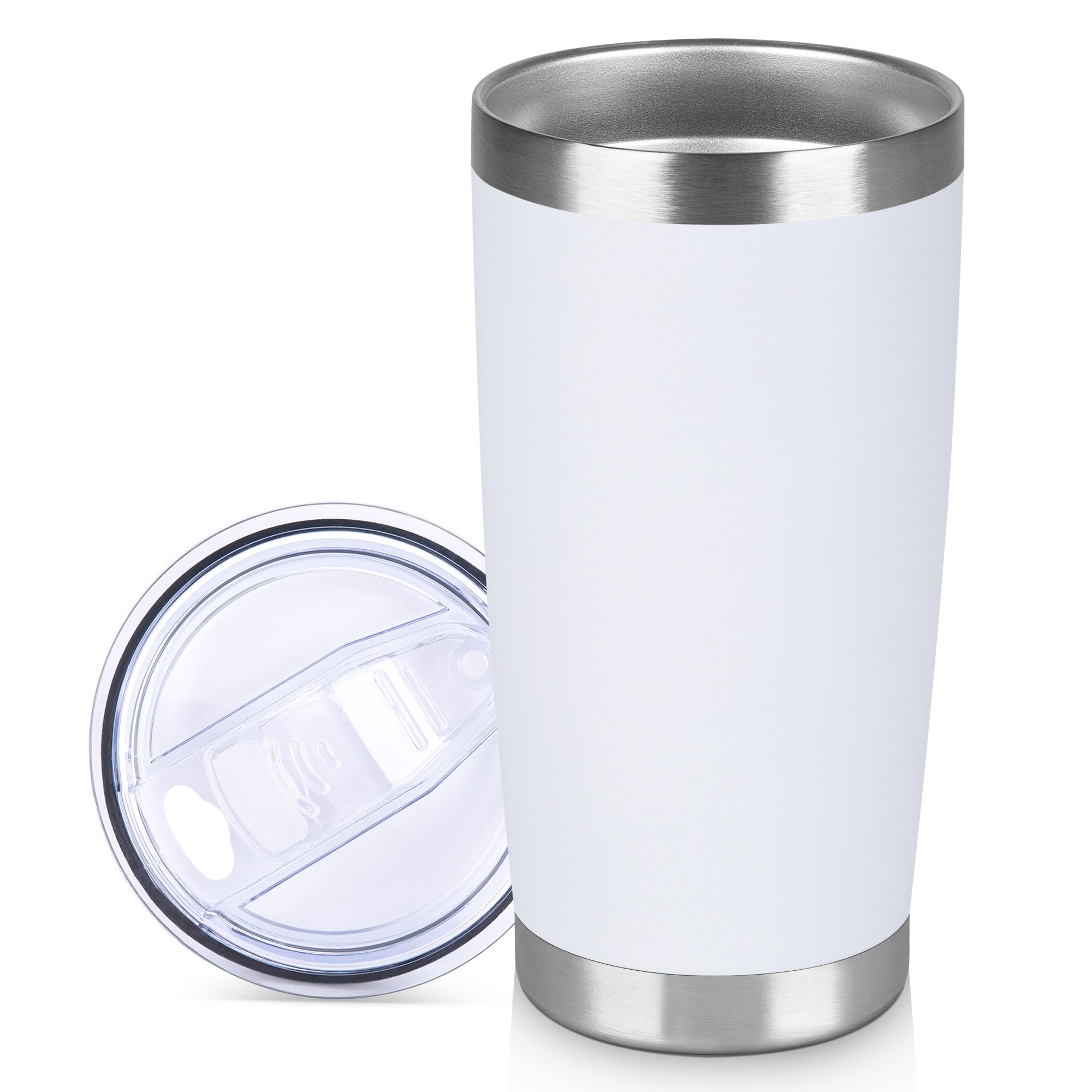 VQRRCKI 20 oz Tumbler Stainless Steel Tumblers Bulk with Lid Double Wall Insulated Coffee Tumbler Cups for Hot & Cold Drinks Powder Coated Travel Coffee Tumbler Mug Metal (White, 1 pack)