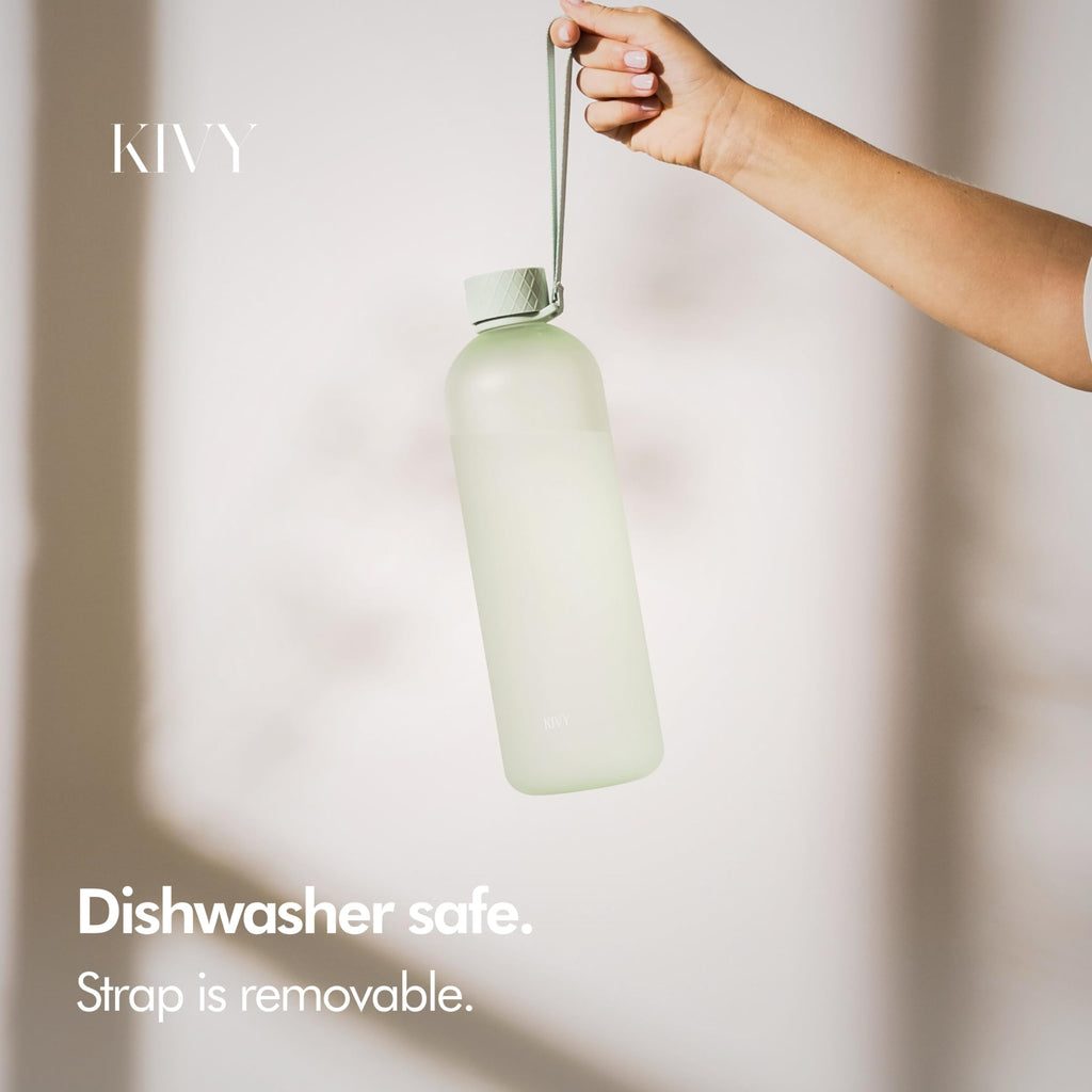 KIVY Large Water Bottle 50oz [Lightweight & Shatterproof] Fits Backpack & Cupholder for Travel, Sports, School - Green water bottle no straw - 1.5 Liter water bottles - 50oz Water bottle