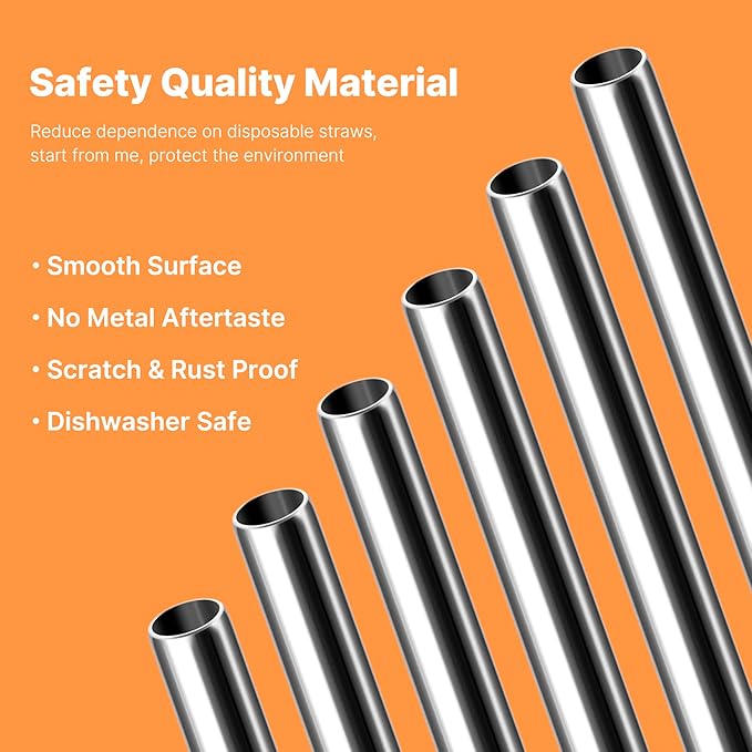 Stainless Steel Smoothie Straws-0.4" Extra Wide Reusable Metal Drinking Straws for Milkshake, Bubble Tea, Beverage, 6 Pack Metal Straw with Cleaning Brush