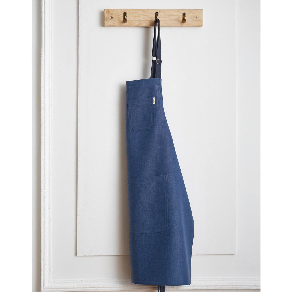 Solino Home 100% Pure Linen Apron, 32 x 27 in, Blue and Navy, Classic Apron