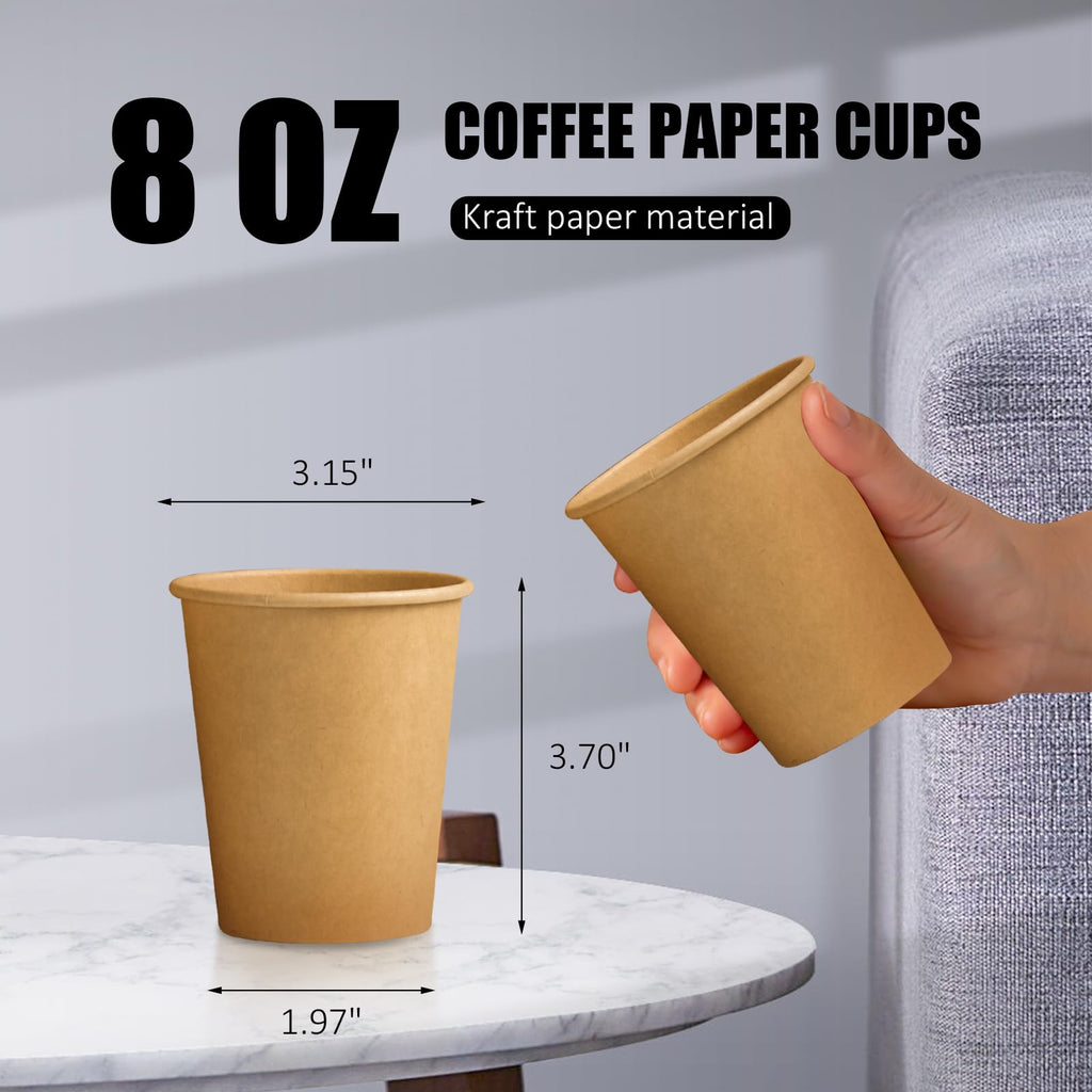 Clawsoff 1000 Pack 8 oz Paper Cups Brown Kraft Disposable Paper Coffee Cups
