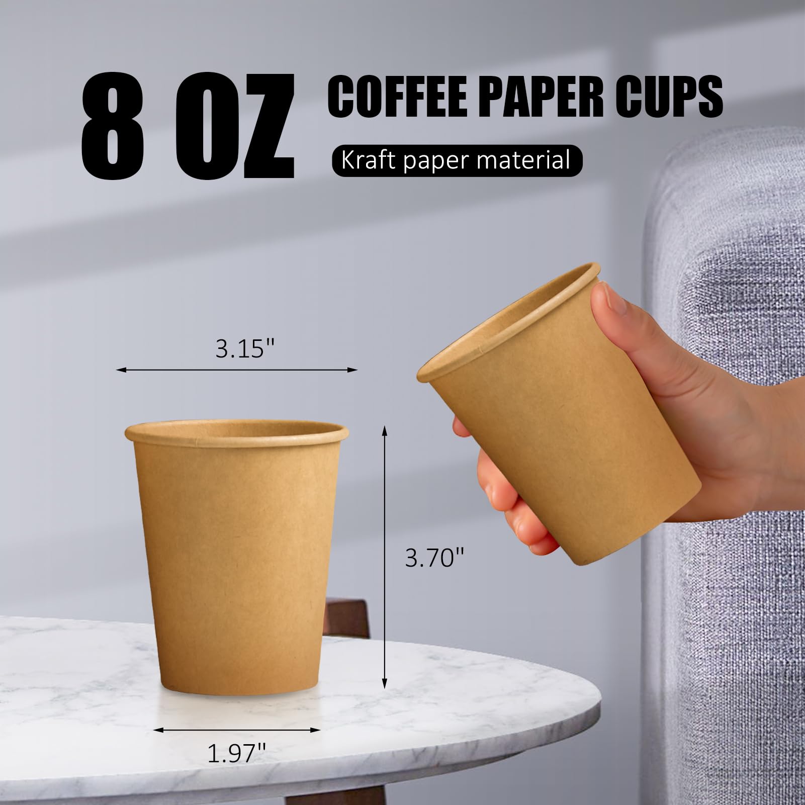 Clawsoff 1000 Pack 8 oz Paper Cups Brown Kraft Disposable Paper Coffee Cups