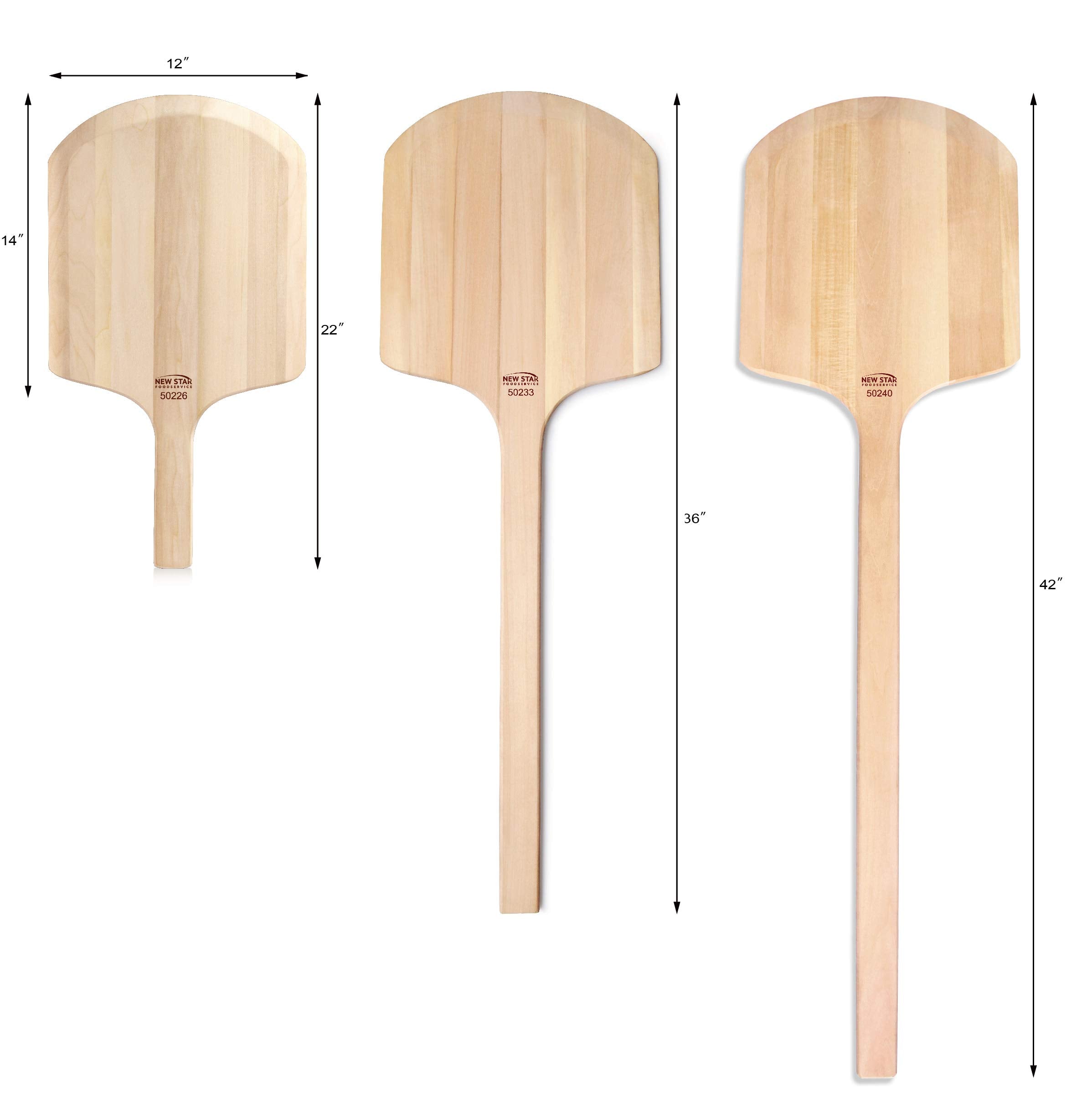 New Star Foodservice 50226 Restaurant-Grade Wooden Pizza Peel, 14" L x 12" W Plate, with 8" L Wooden Handle, 22" Overall Length
