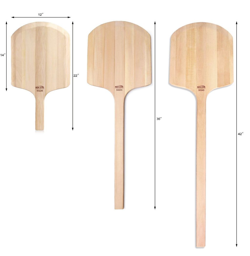 New Star Foodservice 50226 Restaurant-Grade Wooden Pizza Peel, 14" L x 12" W Plate, with 8" L Wooden Handle, 22" Overall Length
