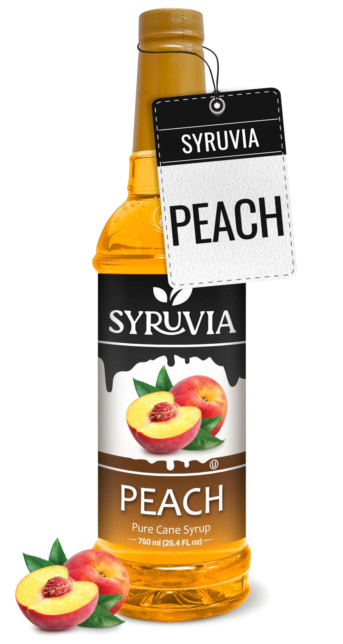 Syruvia Peach Syrup, Flavored Syrup for Cocktails, Fruit Drinks, Lemonades, and Desserts – 25.4 fl oz