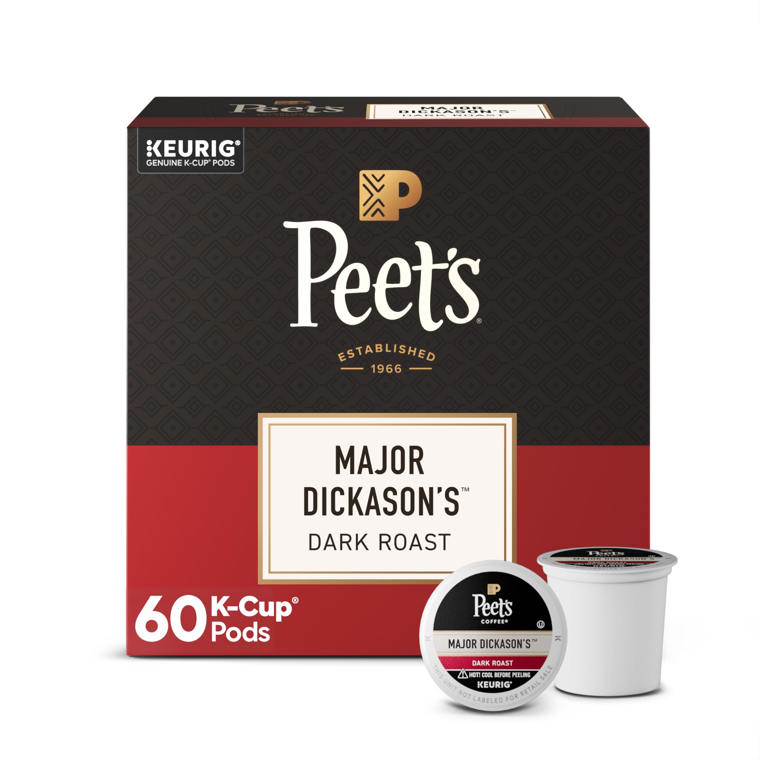 Peet's Coffee, Dark Roast Keurig K-Cup Pods, 100% Arabica Coffee - Major Dickason's Blend 60 Count (6 Boxes of 10 K-Cup Pods)