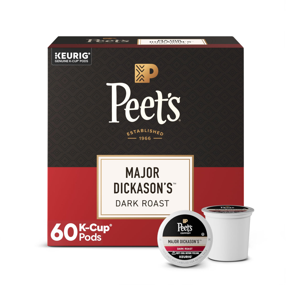 Peet's Coffee Coffee Pods, Dark Roast, Major Dickason's Blend, 60 K Cups