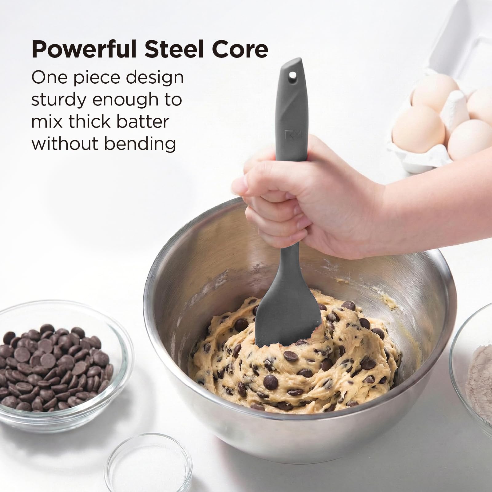 Kitchen Mama WaltzGrip Platinum Silicone Scraping Spatula, Metal Gray