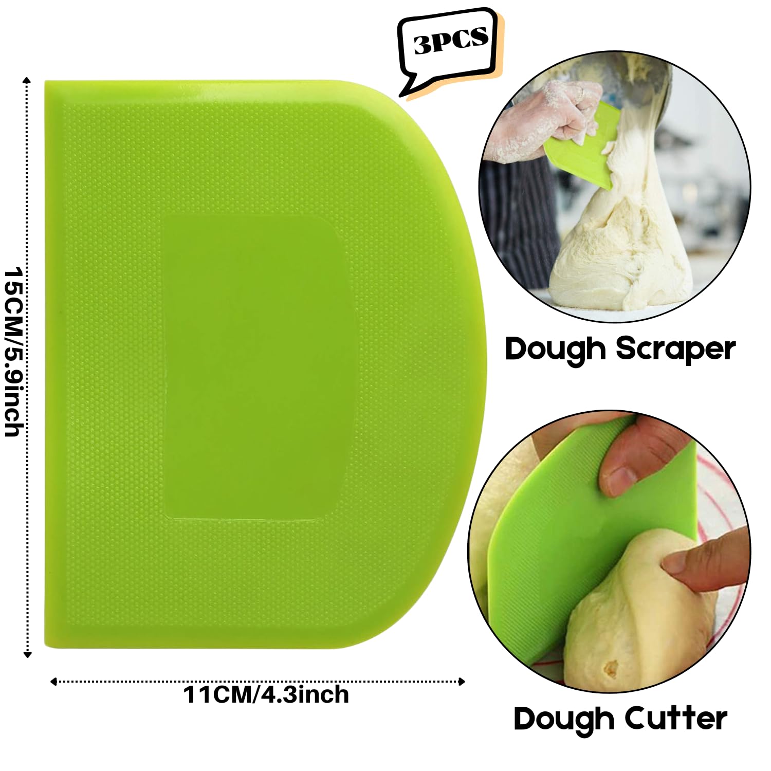 SURDOCA Dough Scraper Bench Scraper - 3P 5.9x4.3" Plastic Flexible Bowl Scraper, Sharp Edge & Angles Cake Scraper. Non-Slip Bakeware Decorating Tools Sculpting & Modeling Tools - Pink+Green+Pink