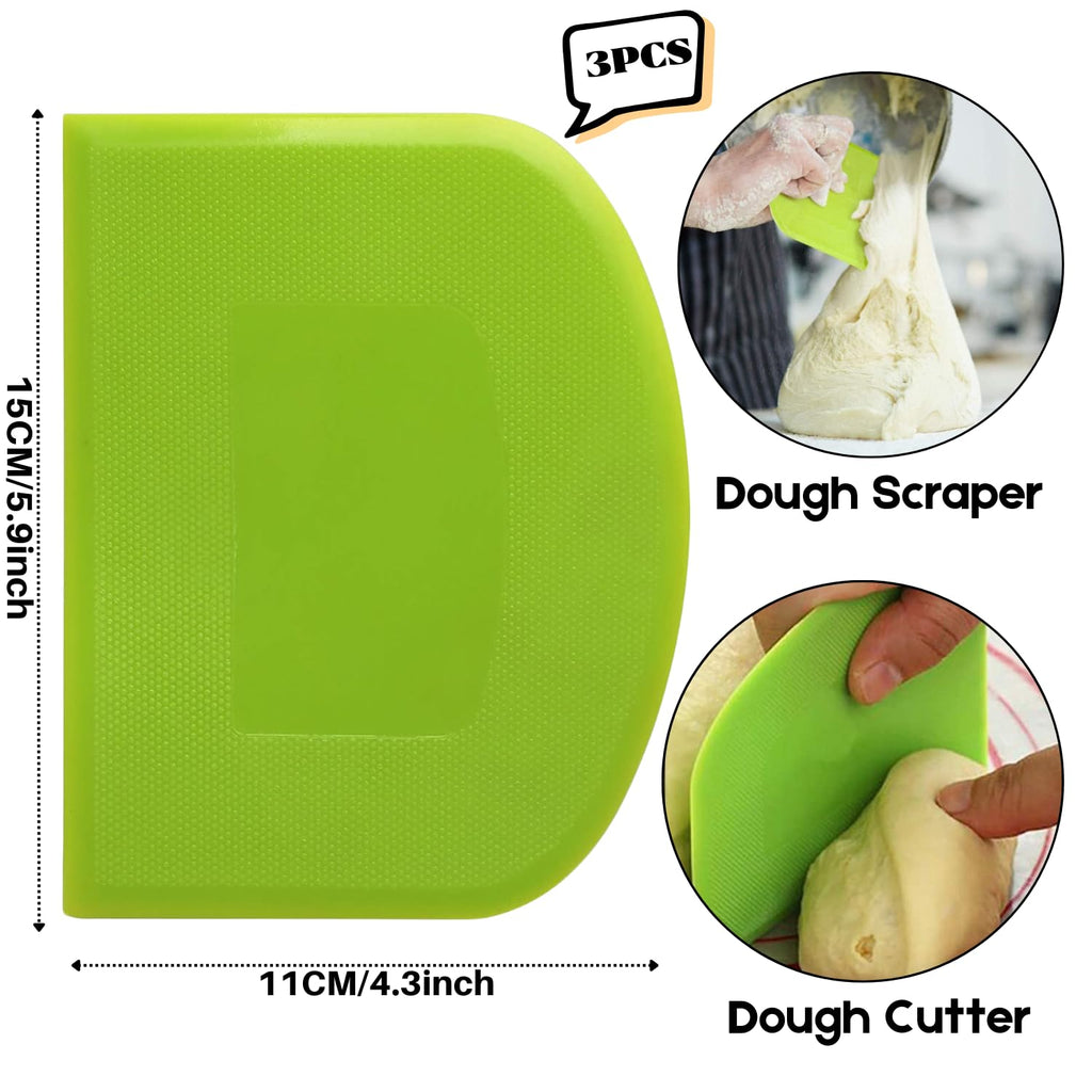 SURDOCA Dough Scraper Bench Scraper - 3P 5.9x4.3" Plastic Flexible Bowl Scraper, Sharp Edge & Angles Cake Scraper. Non-Slip Bakeware Decorating Tools Sculpting & Modeling Tools - Blue+Pink+Blue