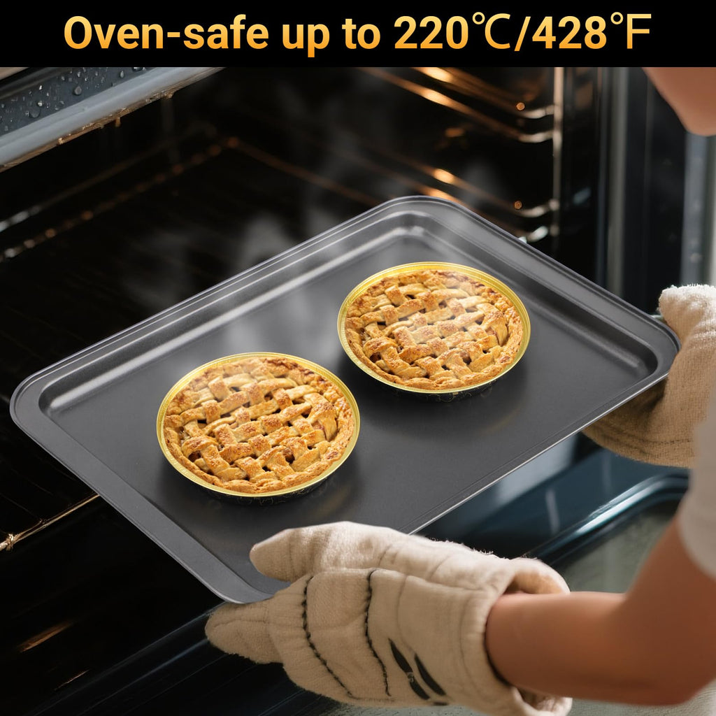EUSOAR Baking Pans with Lids, 100pcs 6 Inch Small Pie Pans Disposable Ramekins Cake Storage Container, 10oz Aluminum Creme Brulee Cups Cupcakes Liners Bread Pudding Holders for Wedding Birthday Party