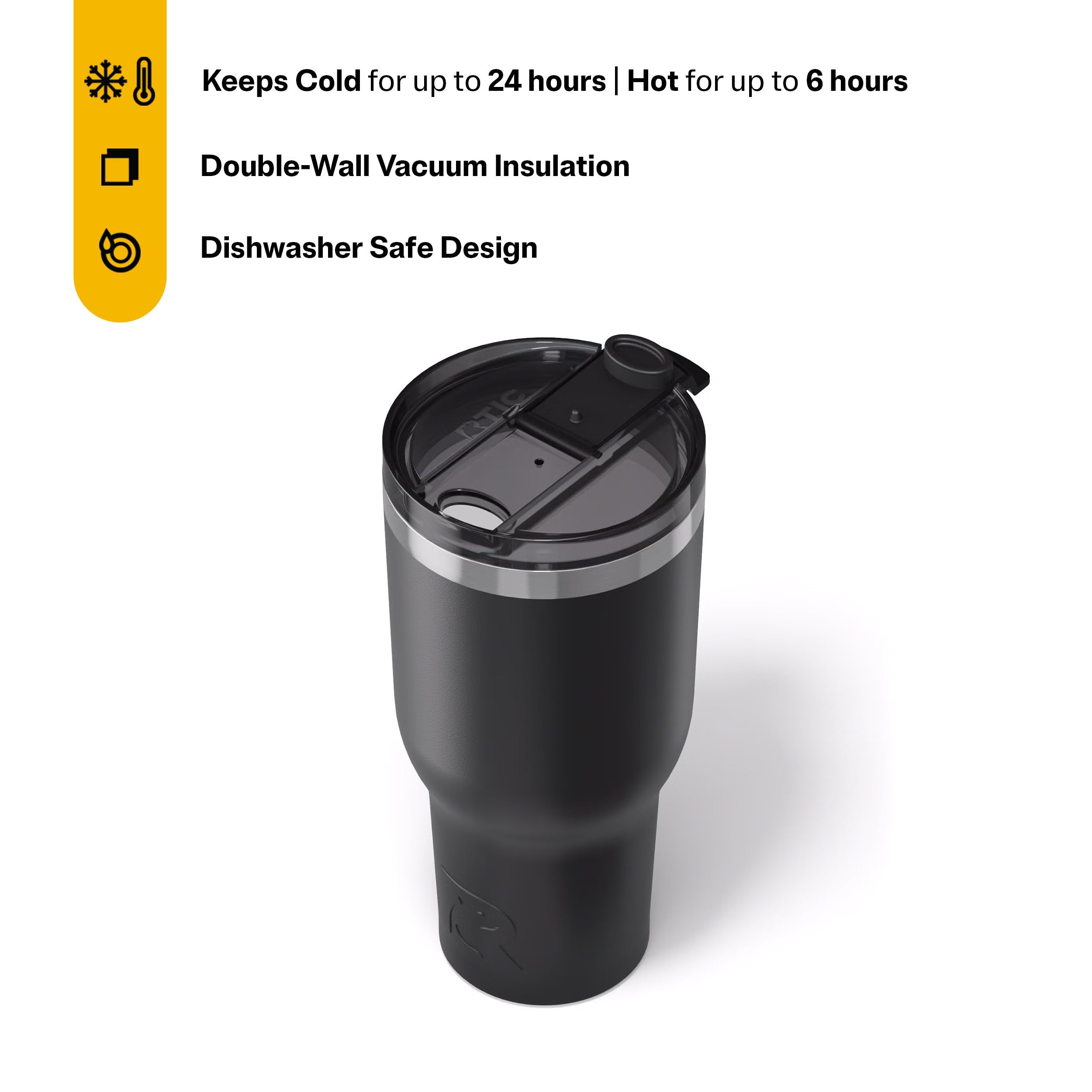 RTIC 40oz Essential Tumbler with Lid, Ceramic Lined, Black