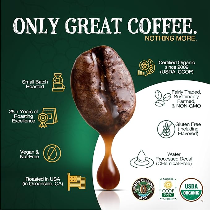 The Bean Organic Coffee Company 50/50 French Roast, 50% Decaf, Dark Roast, Whole Bean Coffee, 16-Ounce Bag, USDA Organic Certified