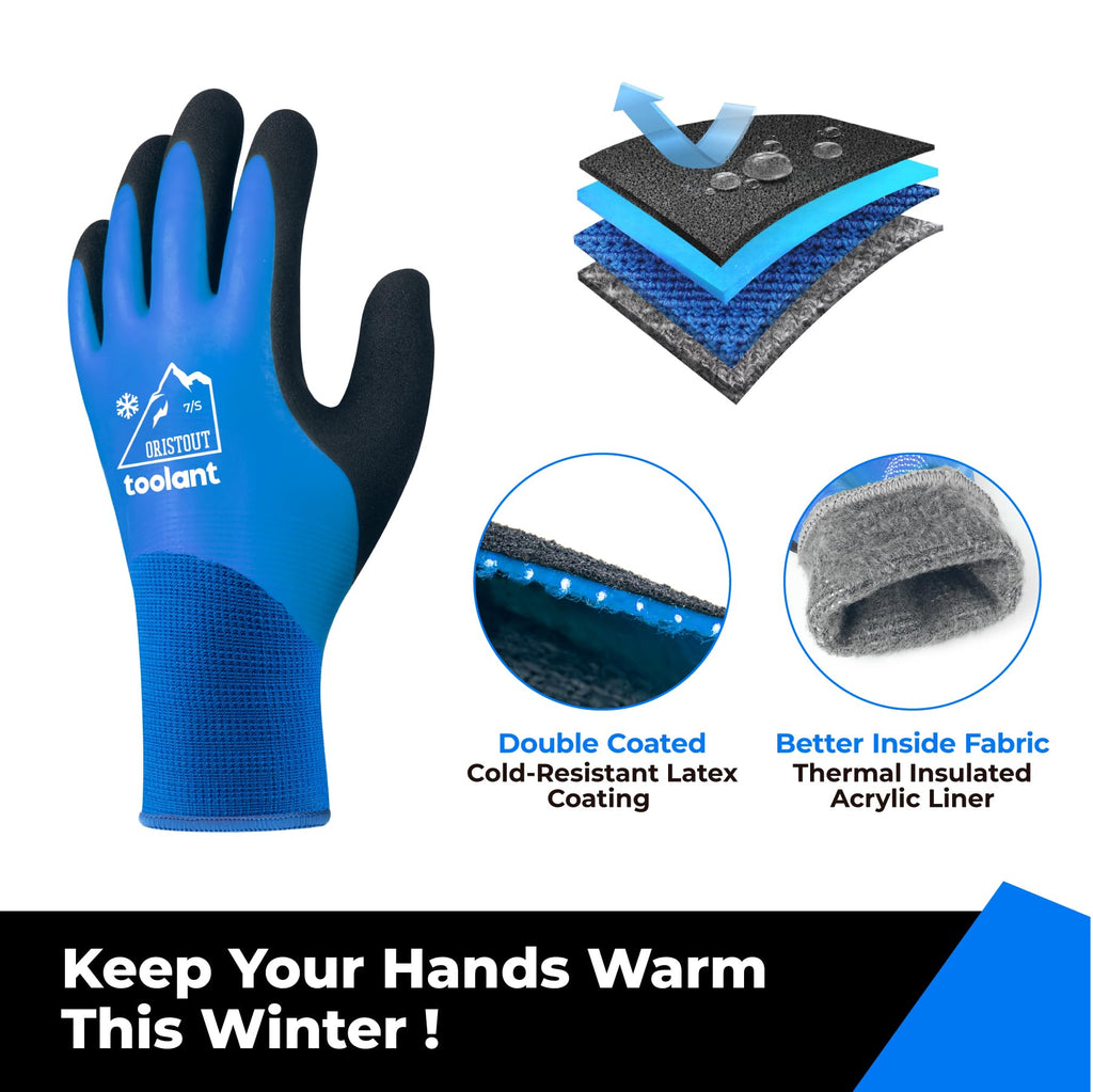 OriStout Waterproof Winter Work Gloves for Men and Women, 2 Pairs, Blue, XL