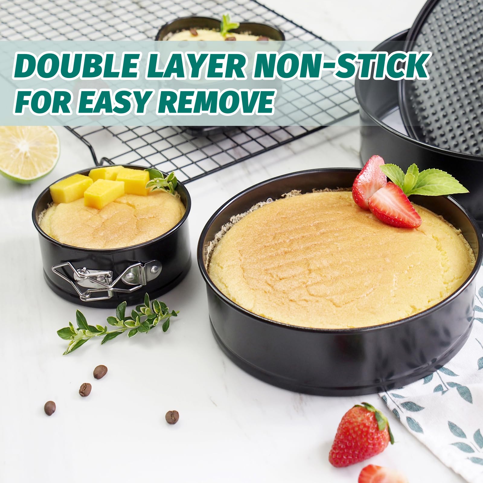 SHIKORI Cake Pan Set for Baking, Non-Stick Springform Pans Set of 4