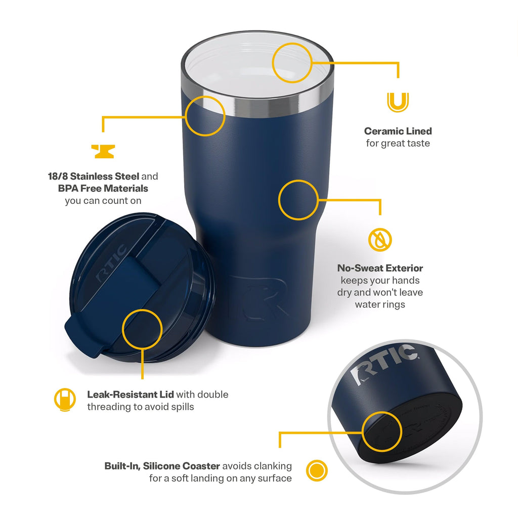 RTIC 20oz Essential Tumbler with Lid, Ceramic Lined, Navy