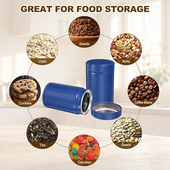 uxcell 2Pcs Round Tea Canisters, 5" x 3" Airtight Metal Tea Containers for Loose Tea, Coffee Beans, Spices - Durable, Compact, and Stylish Storage Tea Tin (Blue)