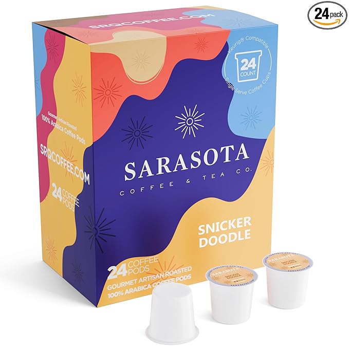Sarasota K-Cup Coffee Pods | Medium Roast Flavored Coffee | Snickerdoodle Sugar Cookie | Single Serve for Keurig Brewers | Gourmet, Low Acid, Mold Free | 24 Count