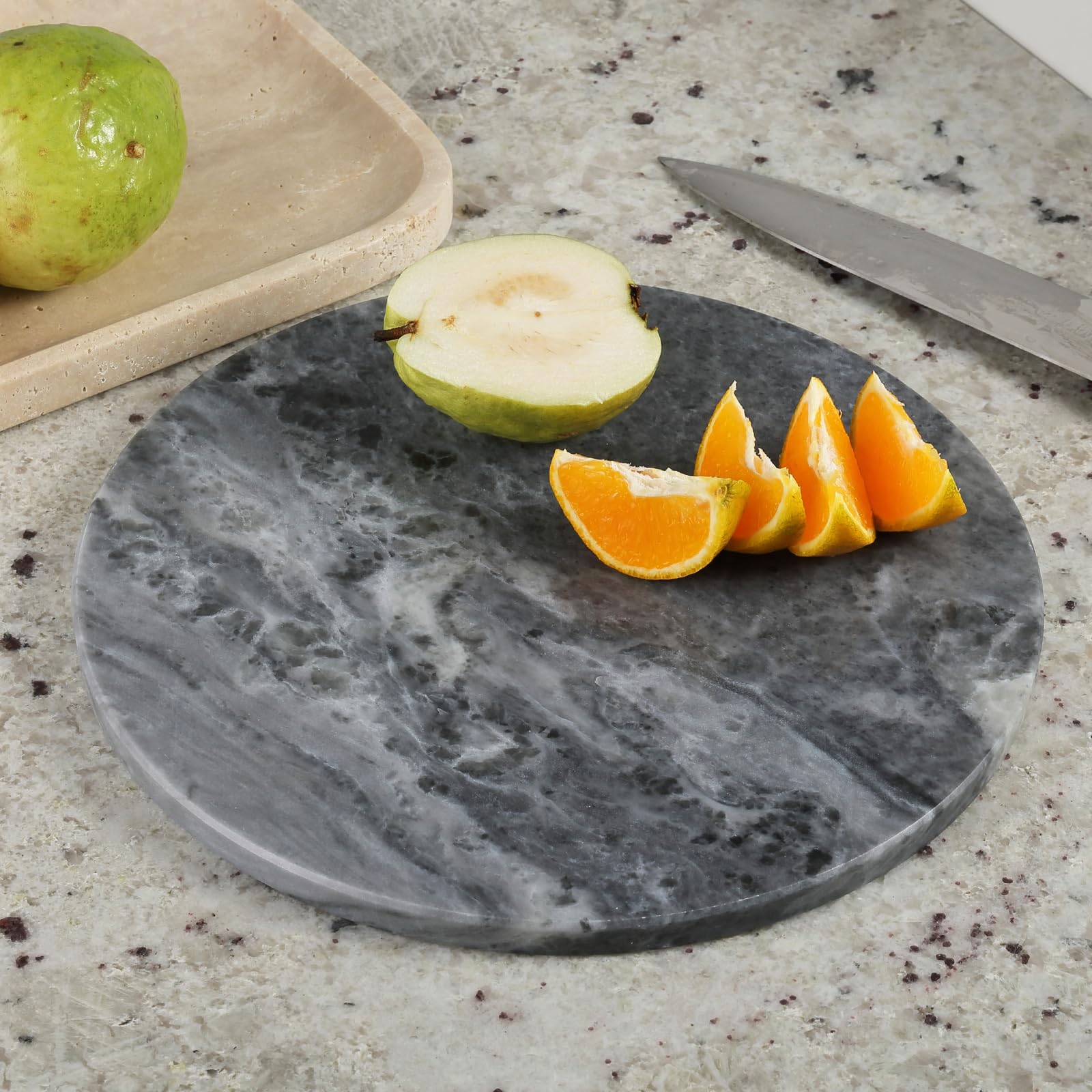 Koville Brazilian Round Marble Cutting Board for Kitchen, 11inch Round Hand Crafted Marble Slab for Cheese, Charcuterie, Pastry Board - Wedding Gift, House Warming Gift(Rhino Grey)