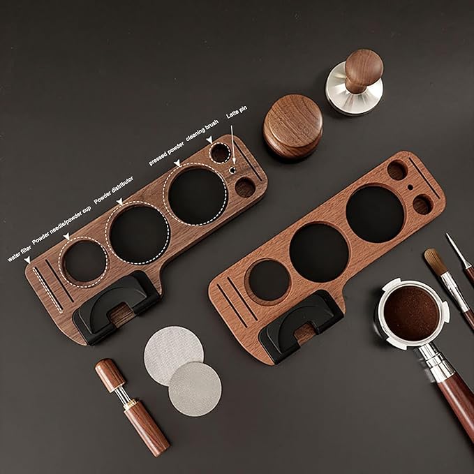 Joyeee Wooden Espresso Tamping Station, Portafilter Tamping Stand Espresso Coffee Organizer Box Fit for Storage 51, 53, 58MM Espresso Tamper Mat Portafilter Holder, (Accessories not included)