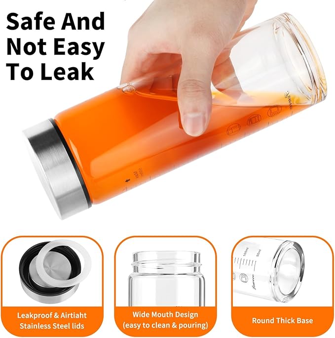 Glass Juice Bottles 6 Pack 12 oz - Wide Mouth Glass Water Bottles with Lids - for Juicing, Protein, Smoothie, Milk, Reusable, BPA Free, Stainless Steel Lids, Blender, Shaker Bottle (12oz/400ml)