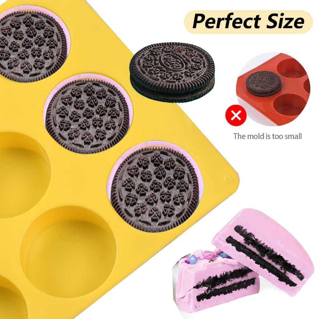 Round Chocolate Cookie Silicone Molds, New Size 12-Cavity Cylinder Chocolate Cover Cookie Silicone Molds for Candy Mini Cakes Jelly Baking (Yellow)
